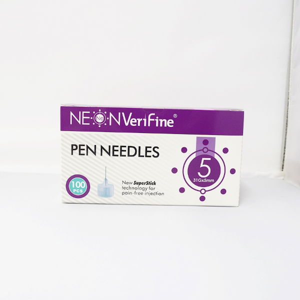 4033189-Neon Verifine Safety Insulin Pen Needles 5mm-31g-100pk